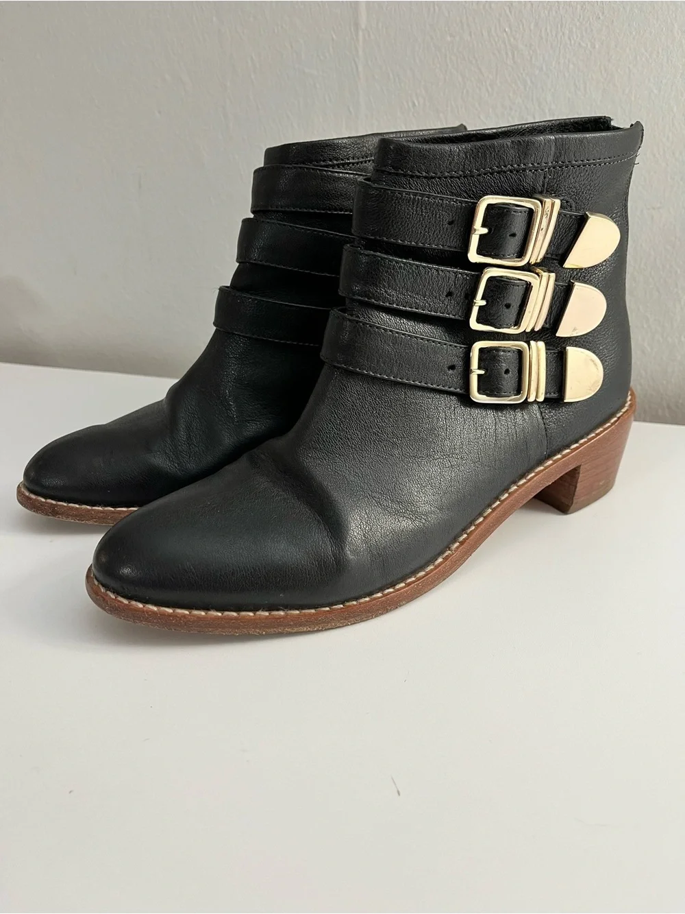 Loeffler Randall Fenton Leather Buckle Ankle Boots Size 6